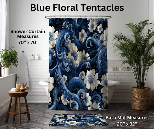 Blue Floral Tentacles Custom Shower Curtain