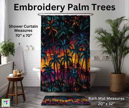 Embroidery Palm Trees Custom Shower Curtain