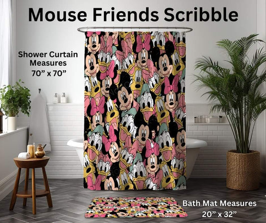 Mouse Friends Scribble Custom Shower Curtain and/or Bath Mat