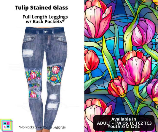 Tulip Stained Glass Faux Denim Full Length Peekaboo Leggings