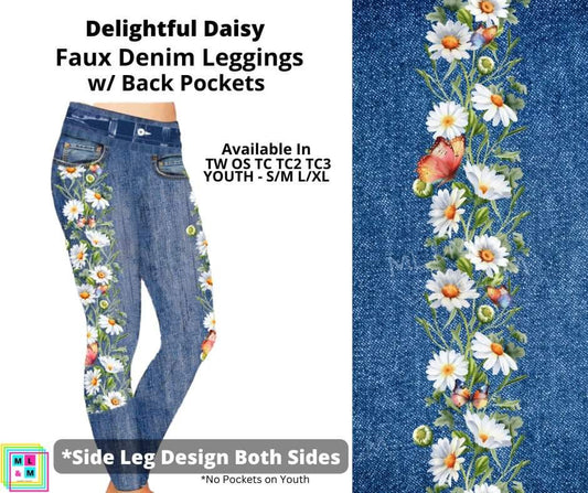 Delightful Daisy Full Length Faux Denim w/ Side Leg Designs