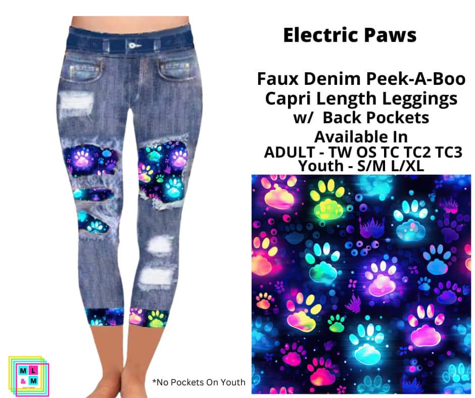 Electric Paws Faux Denim Capris
