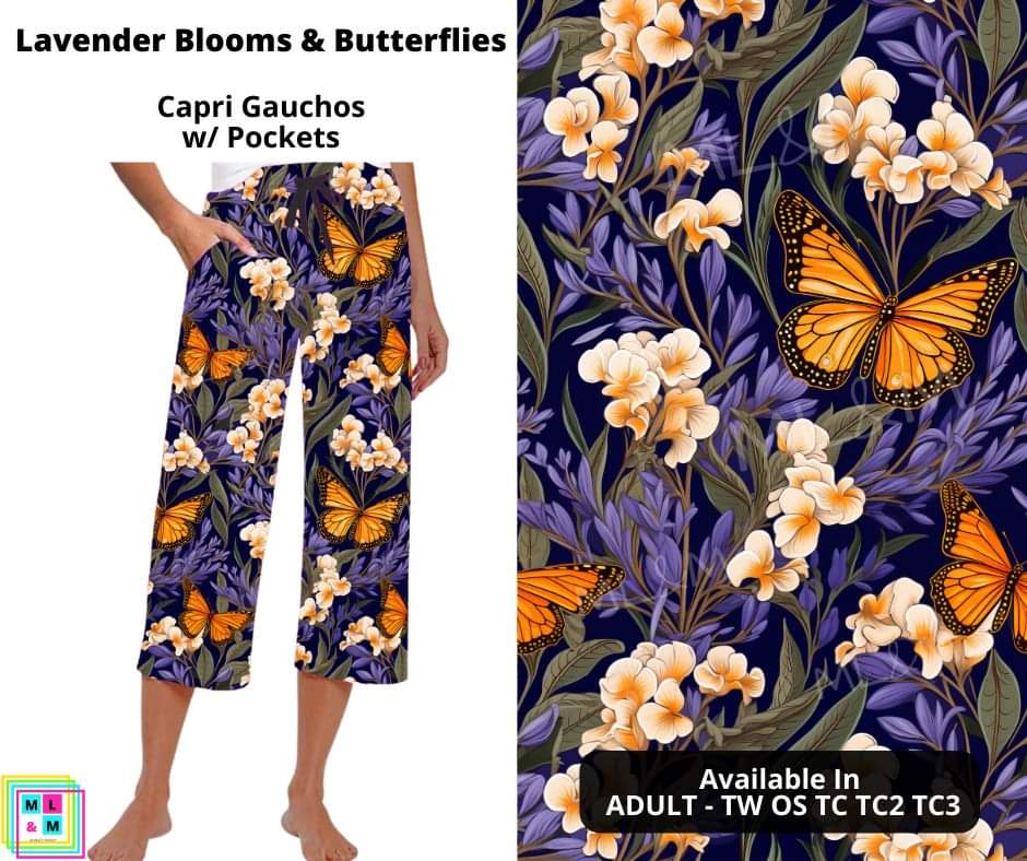 Lavender Blooms & Butterflies Capri Gauchos