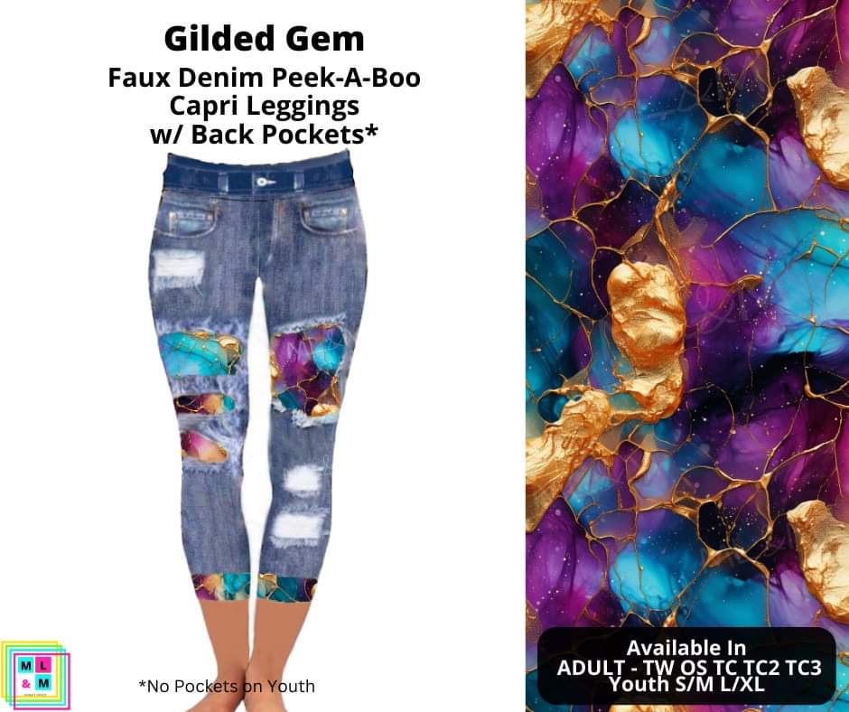 Gilded Gem Faux Denim Peekaboo Capris