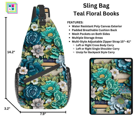 Teal Floral Books Sling Bag