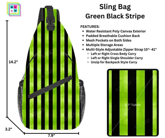 Green Black Stripe Sling Bag
