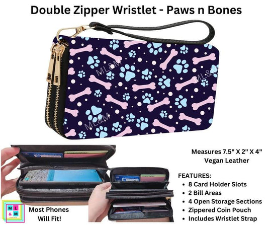 Paws n Bones Double Zipper Wristlet