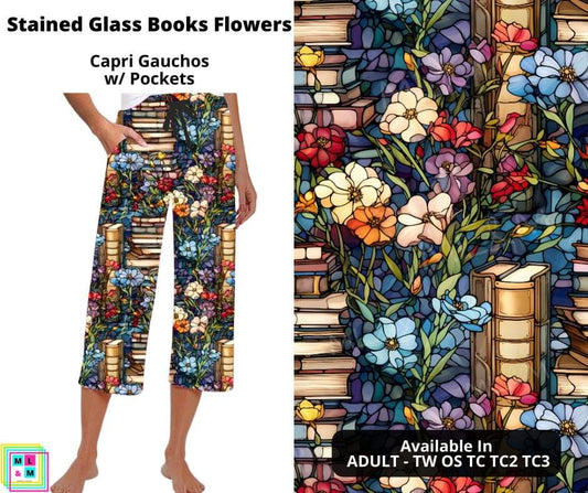 Stained Glass Books Flowers Capri Gauchos