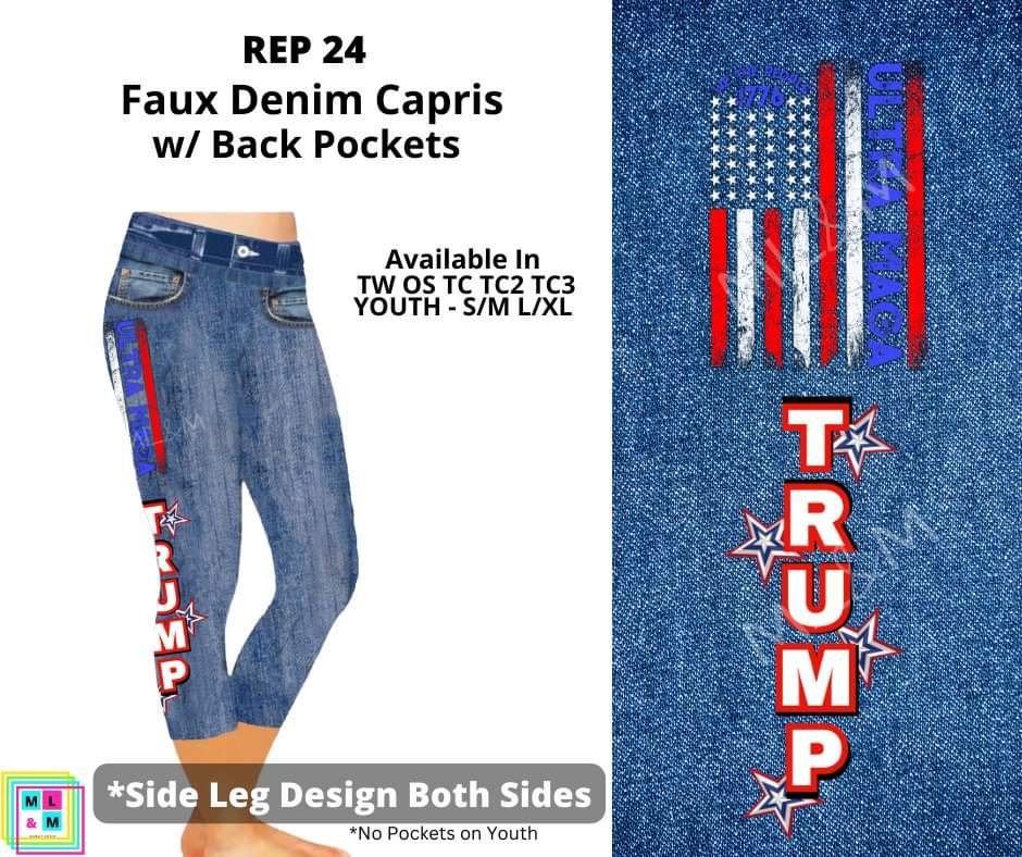 Rep 24 Capri Faux Denim w/ Side Leg Designs