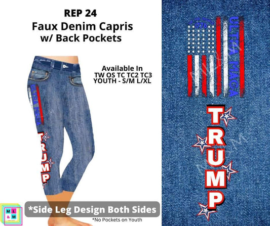 Rep 24 Capri Faux Denim w/ Side Leg Designs