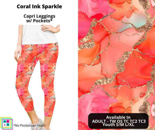 Coral Ink Sparkle Capri Length w/ Pockets