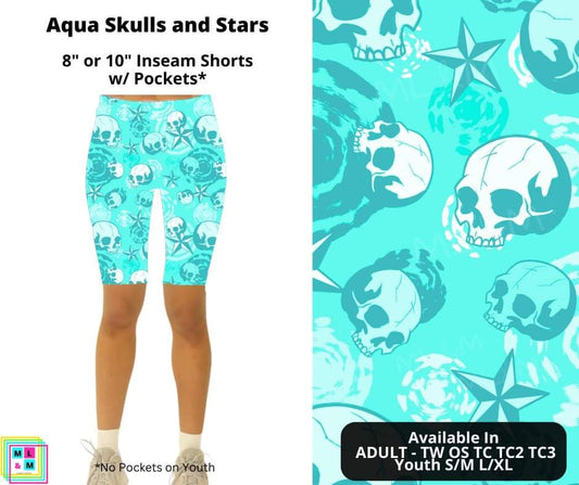 Aqua Skulls and Stars Shorts w/ Pockets