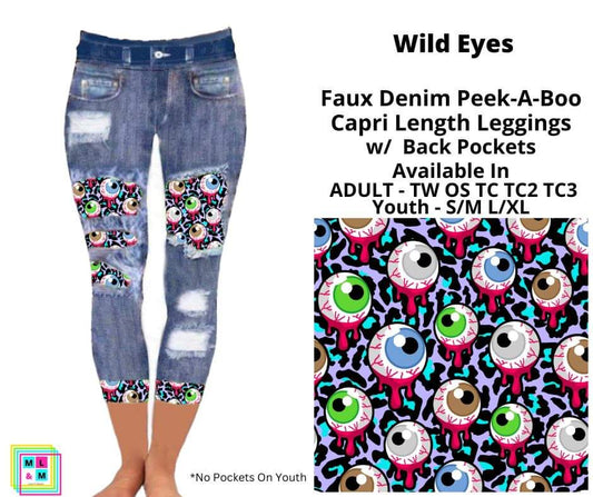 Wild Eyes Faux Denim Peekaboo Capris
