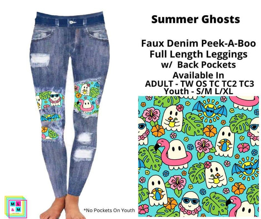 Summer Ghosts Faux Denim Full Length Peekaboo Leggings