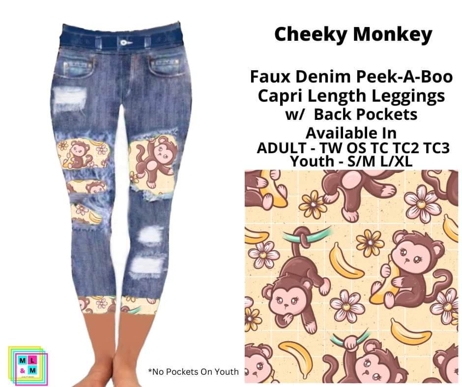 Cheeky Monkey Faux Denim Peekaboo Capris