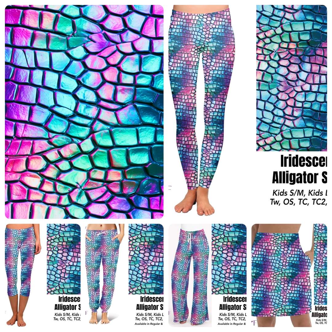 Iridescent alligator scales capris with pockets