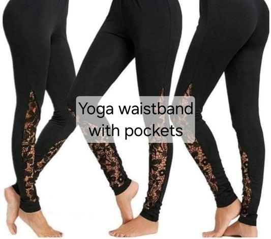 Black leggings with pockets with lace inserts