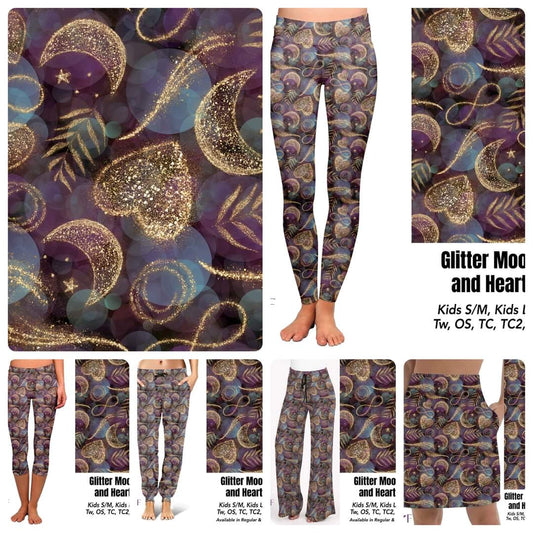 Glitter Moon and Hearts leggings with pockets