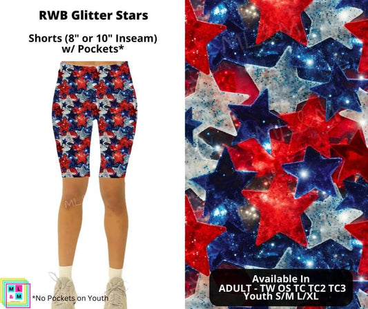 RWB Glitter Stars Shorts w/ Pockets