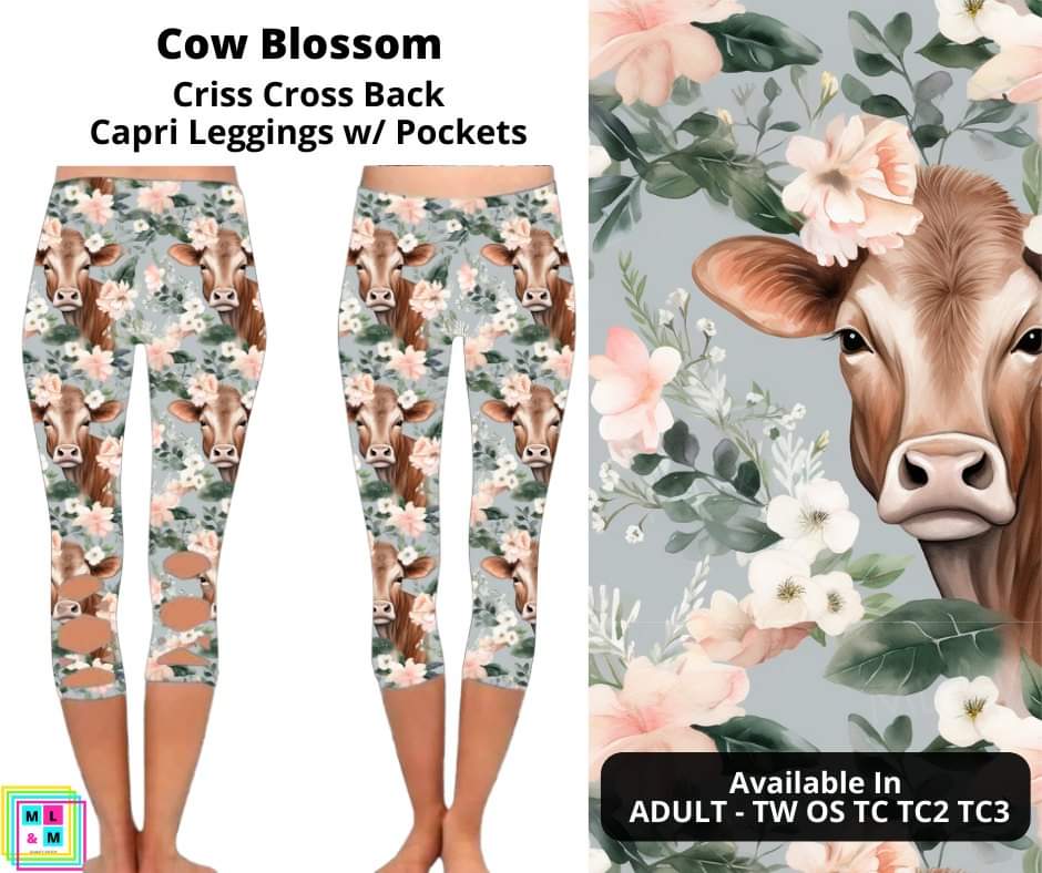 Cow Blossom Criss Cross Capri w/ Pockets