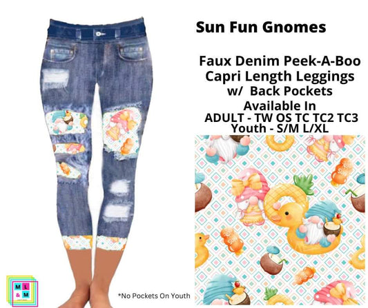 Sun Fun Gnomes Faux Denim Peekaboo Capris
