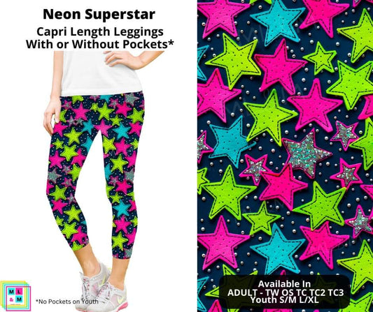 Neon Superstar Capri Length Leggings w/ Pockets