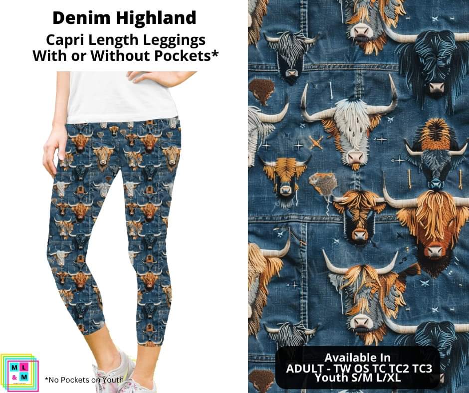 Denim Highland Capri Length Leggings w/ Pockets