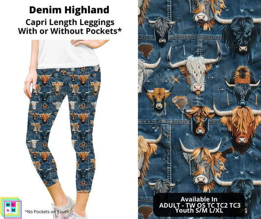 Denim Highland Capri Length Leggings w/ Pockets