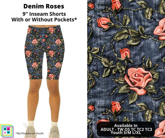 Denim Roses Shorts w/ Pockets