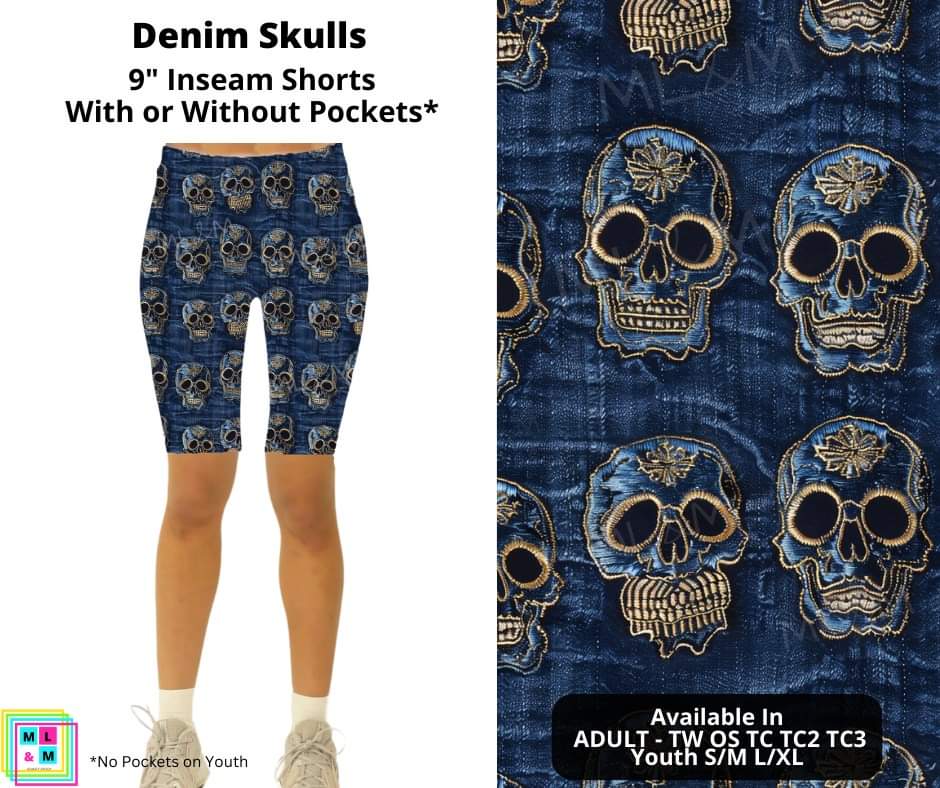 Denim Skulls Shorts w/ Pockets
