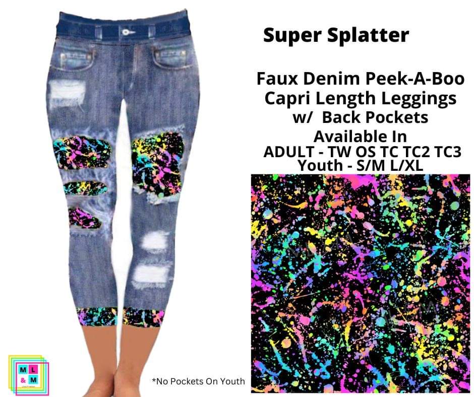 Super Splatter Faux Denim Peekaboo Capris