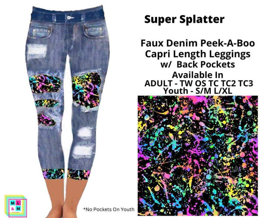 Super Splatter Faux Denim Peekaboo Capris