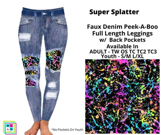 Super Splatter Faux Denim Full Length Peekaboo Leggings
