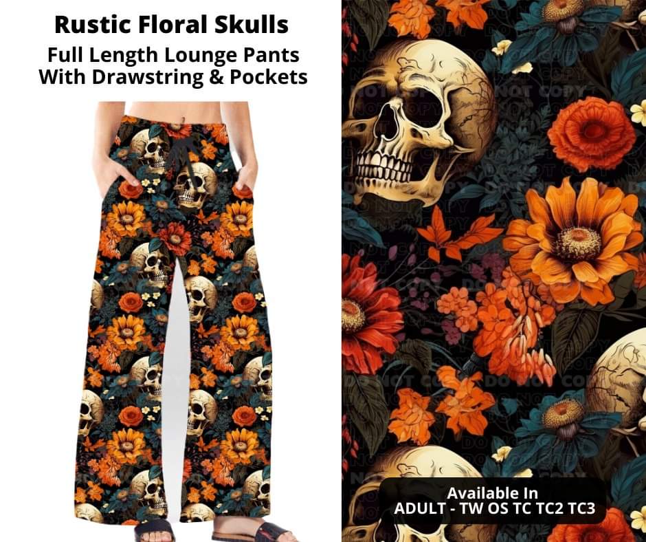 Rustic Floral Skulls Full Length Lounge Pants