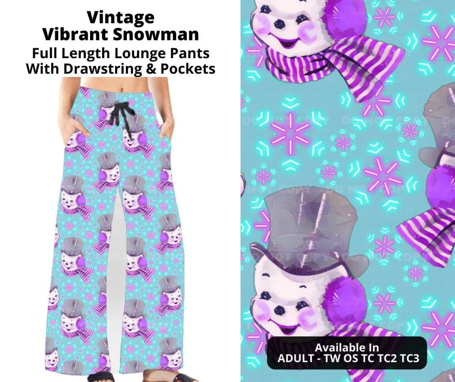 Vintage Vibrant Snowman Full Length Lounge Pants