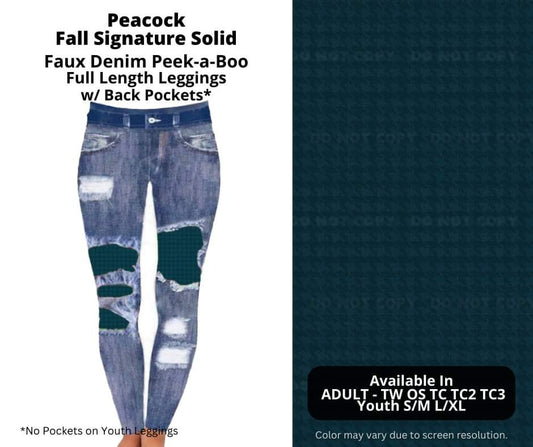 Peacock Faux Denim Full Length Peekaboo Leggings