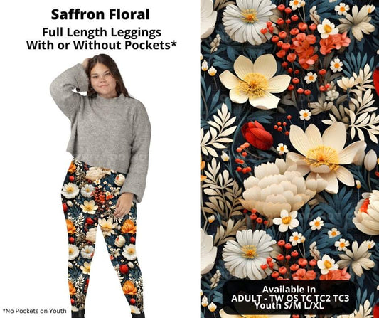 Saffron Floral Full Length Leggings w/ Pockets