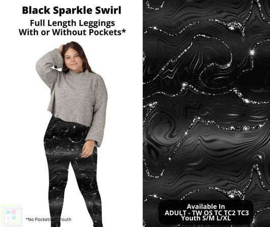 Black Sparkle Swirl Full Length Leggings w/ Pockets
