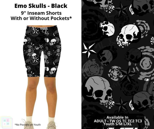 Emo Skulls Black Shorts w/ Pockets