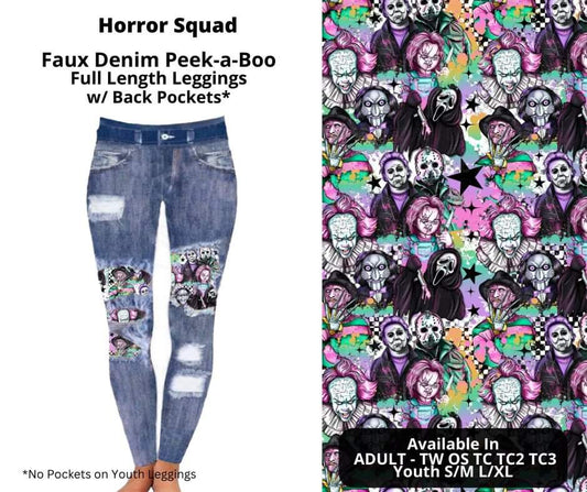 Horror Squad Faux Denim Full Length Peekaboo Leggings