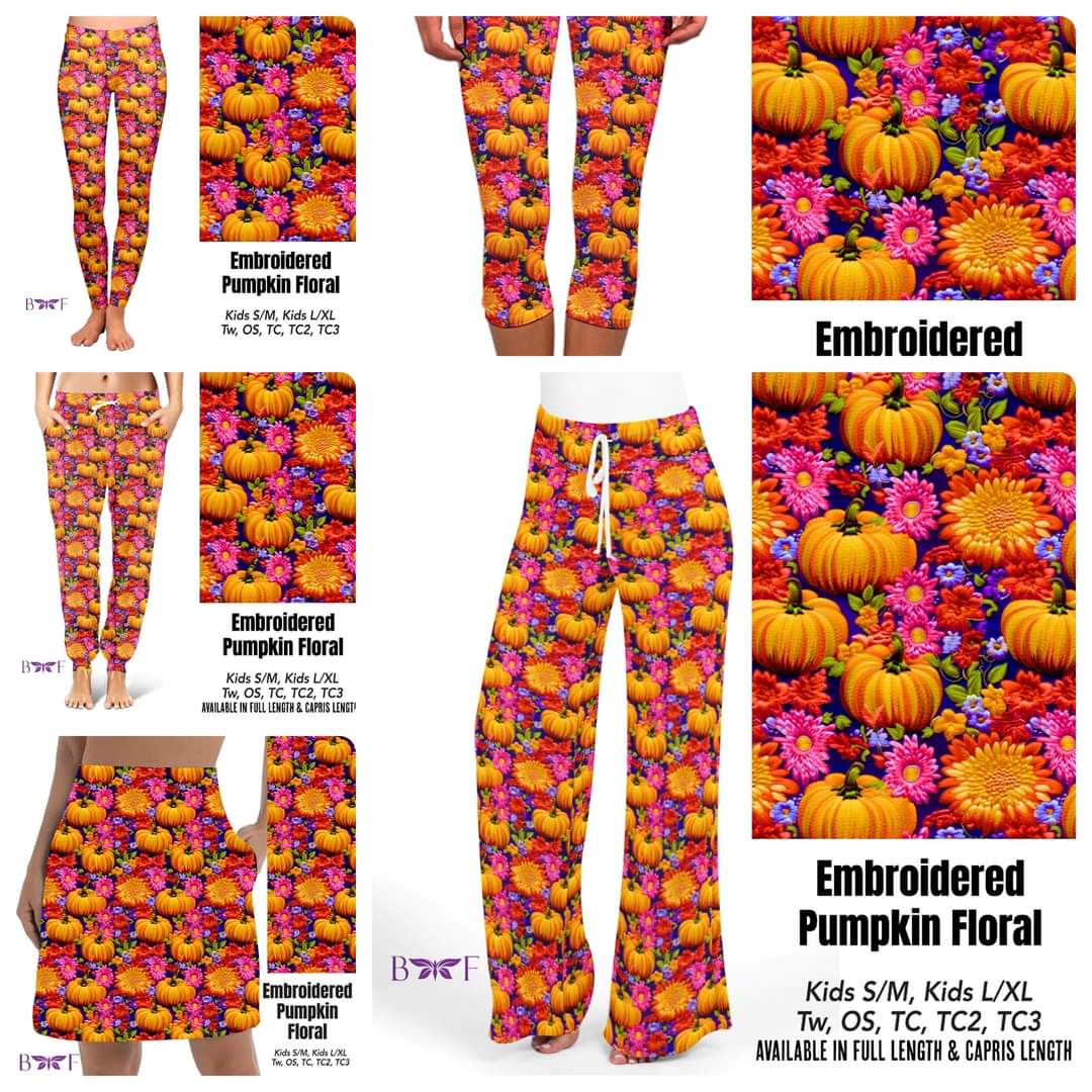 Embroidered Pumpkin Floral capris with pockets