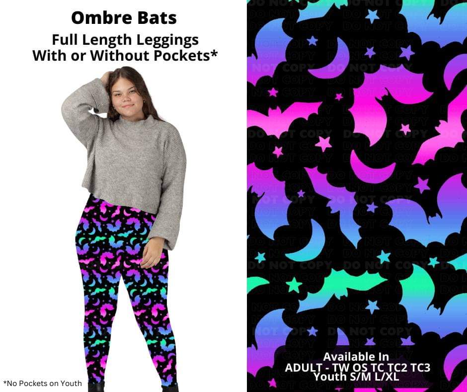 Ombre Bats Full Length Leggings w/ Pockets