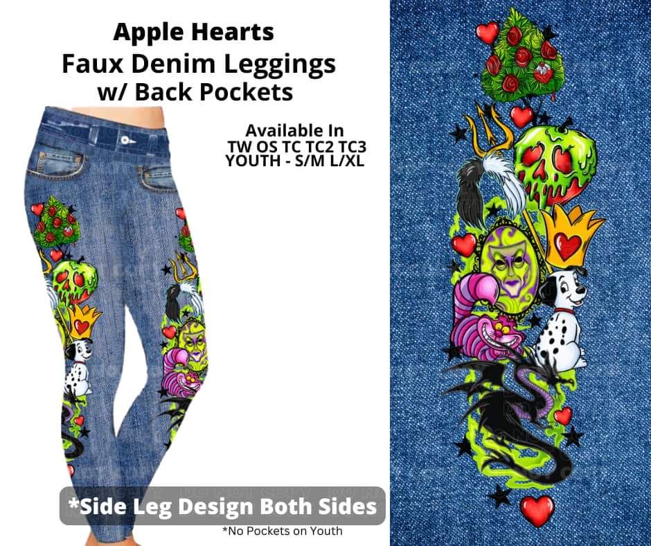 Apple Hearts Full Length Faux Denim w/ Side Leg Designs