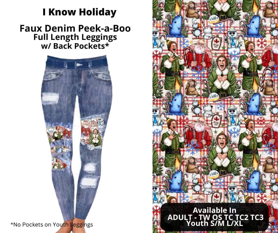 I Know Holiday Faux Denim Full Length Peekaboo Leggings
