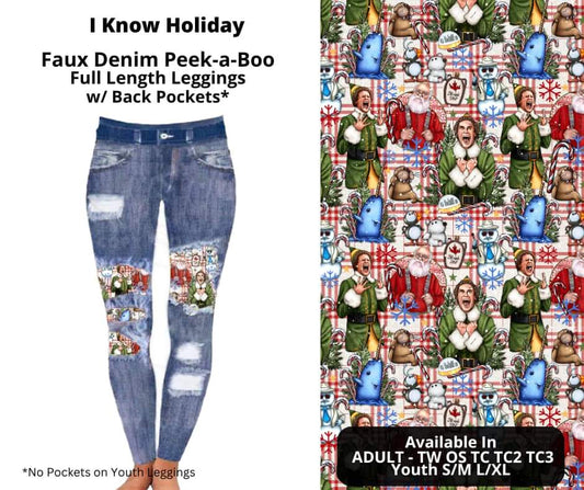 I Know Holiday Faux Denim Full Length Peekaboo Leggings