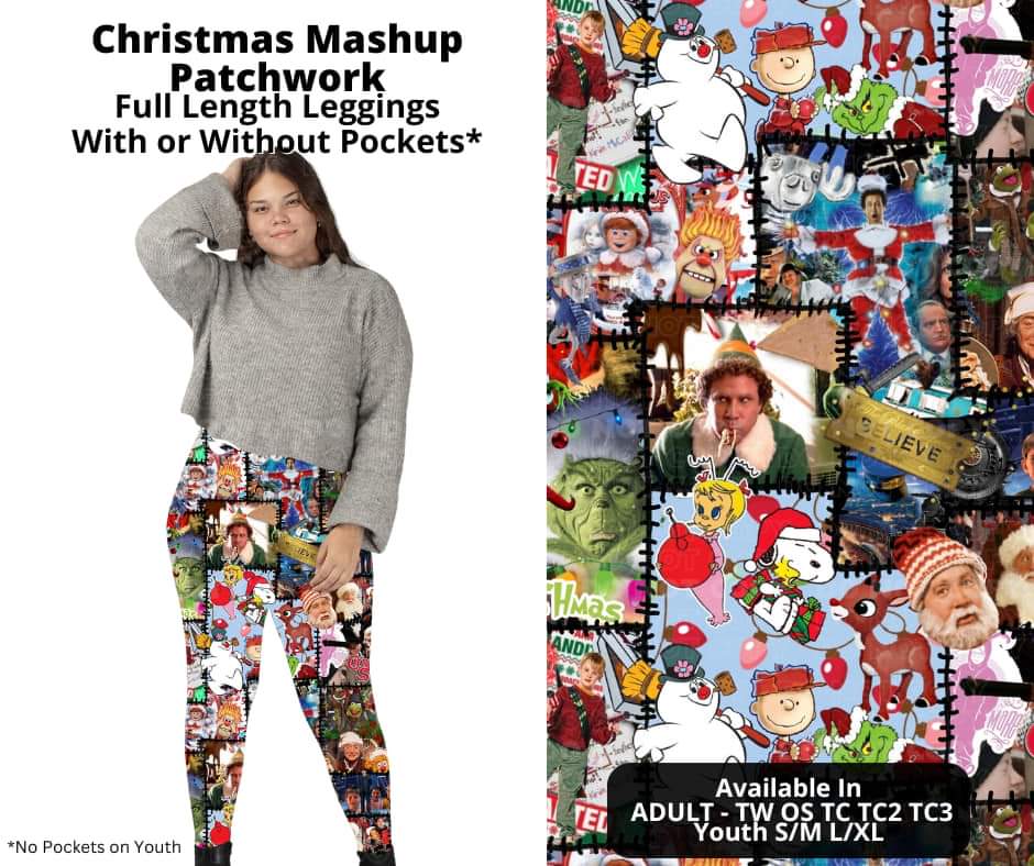 Christmas Mashup Patchwork Full Length Leggings w/ Pockets