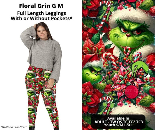 Floral Grin G M Full Length Leggings w/ Pockets