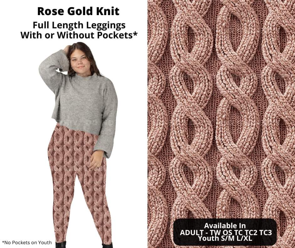 Rose Gold Knit Full Length Leggings w/ Pockets