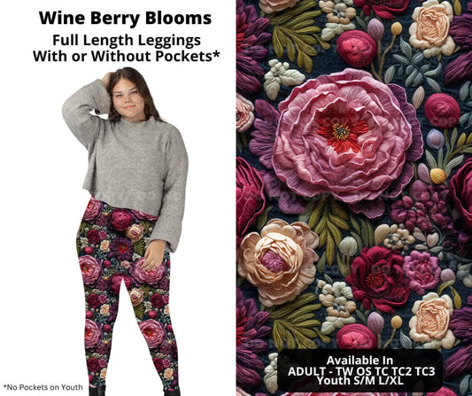 Wine Berry Blooms Full Length Leggings w/ Pockets