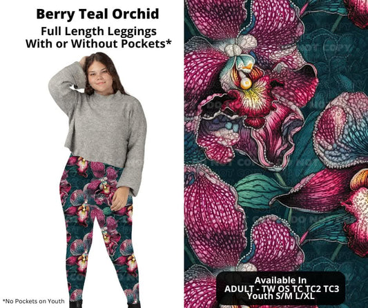 Berry Teal Orchid Full Length Leggings w/ Pockets